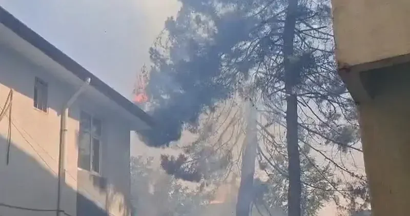 Araştırma merkezinin bahçesinde çıkan yangın, yan binanın çatısına sıçradı