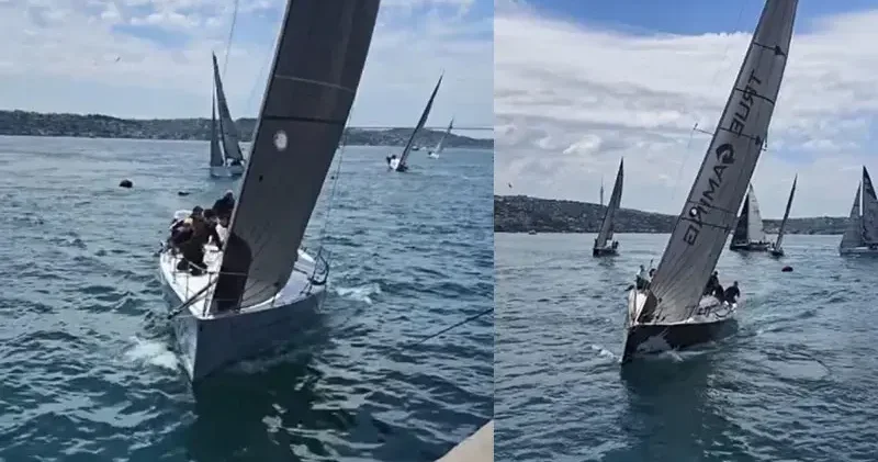 İstanbul Boğazı ndaki yelken yarışlarında kazadan dönüldü; o anlar kamerada