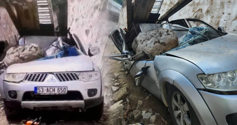 Rize de feci olay! Aracın üzerine kaya parçaları düştü: 1 ölü, 2 yaralı
