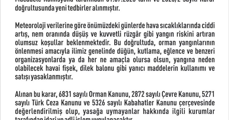 Elazığ da Havai Fişek ve Dilek Balonu Yasağı
