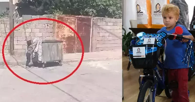 Yere atılan eski kilimi alıp çöp konteynerine bırakan kız çocuğuna belediyeden ödül