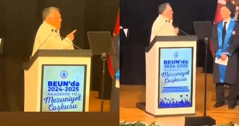 Rektör fakülte birincisine parmak salladı! Yuhalandı sahneyi terk etti