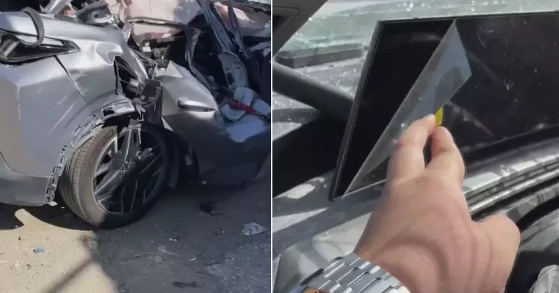 Ekran jelatinini çıkarmaya kıyamadığı aracı bu hale geldi
