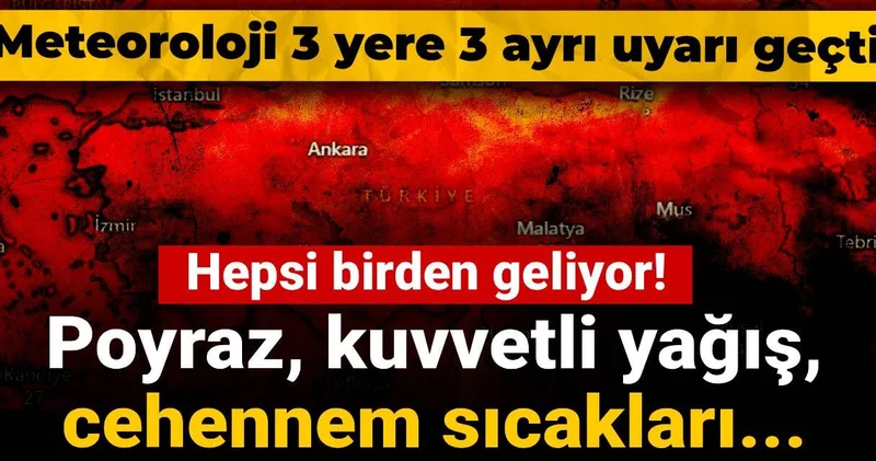 Hepsi birden geliyor! Meteoroloji 3 yere 3 ayrı uyarı geçti: Poyraz, kuvvetli yağış, cehennem sıcakları