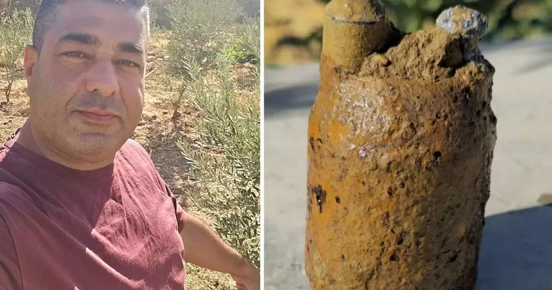 Manisa da zeytin bahçesinde asırlık top mermisi bulundu