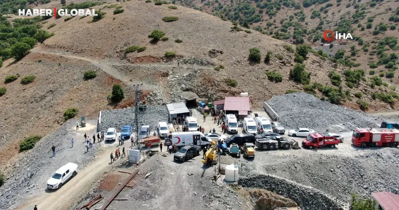 Elazığ daki göçükte çalışmalar 4 saattir sürüyor: maden ocağı dron ile görüntülendi