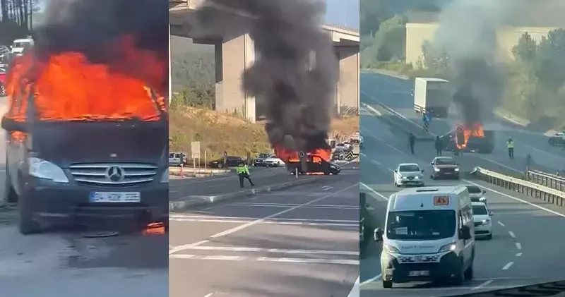 Pendik te iki aracın karıştığı kazada otomobil ve minibüs alev alev yandı