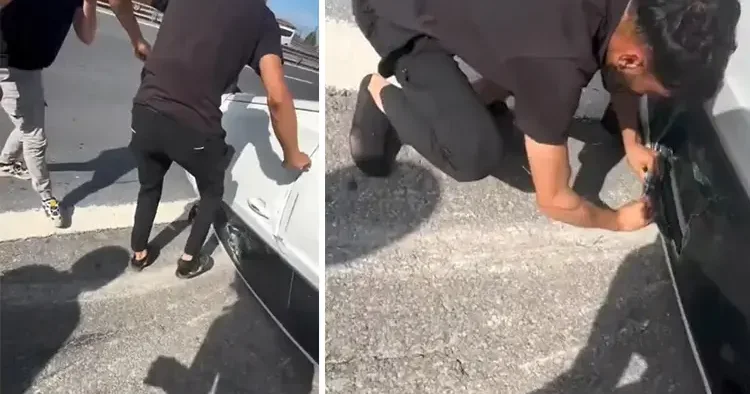 Yardıma koşan adama şaşırtan tepki: Ters dönen araçtaki kişiler böyle seslendi