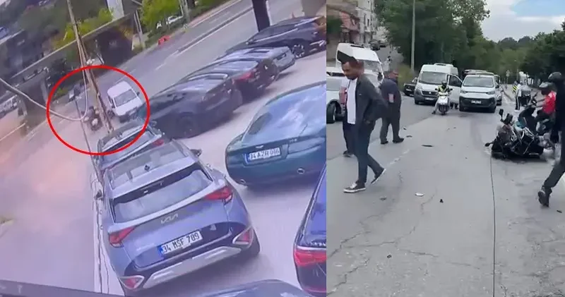 Sarıyer’de hafif ticari araçla motosikletin çarpıştığı anlar kamerada: 2 zabıta yaralandı