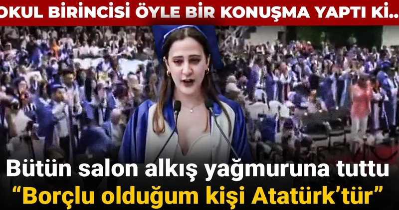 Okul birincisi öyle bir konuşma yaptı ki… Bütün salon alkış yağmuruna tuttu: Borçlu olduğum kişi Atatürk’tür