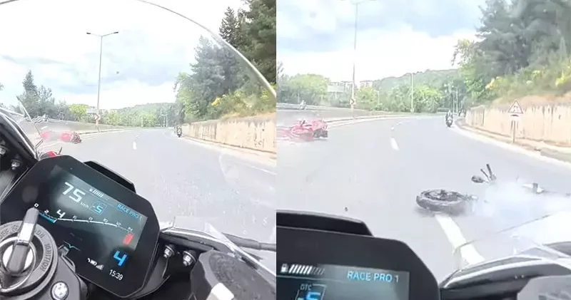 Yola akan su nedeniyle 3 motosikletin kazaya karışması kamerada; 3 yaralı