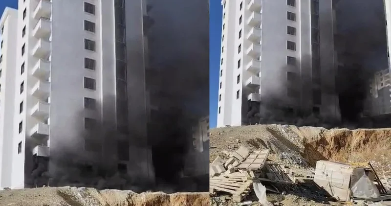 İnşaat halindeki binanın içindeki malzemeler alev aldı