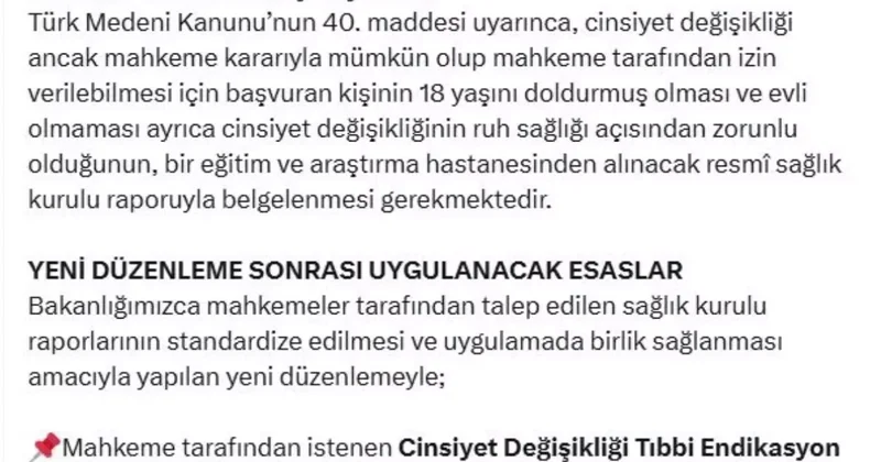 Bakanlıktan Cinsiyet Değişikliği Açıklaması