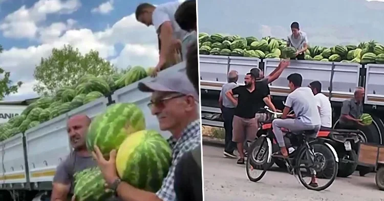 Bir tır dolusu karpuzu ücretsiz dağıttı