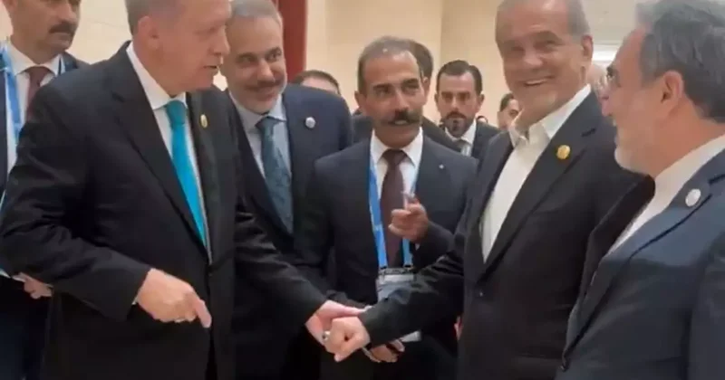 Çin deki zirvede samimi anlar! Pezeşkiyan dan Erdoğan a davet