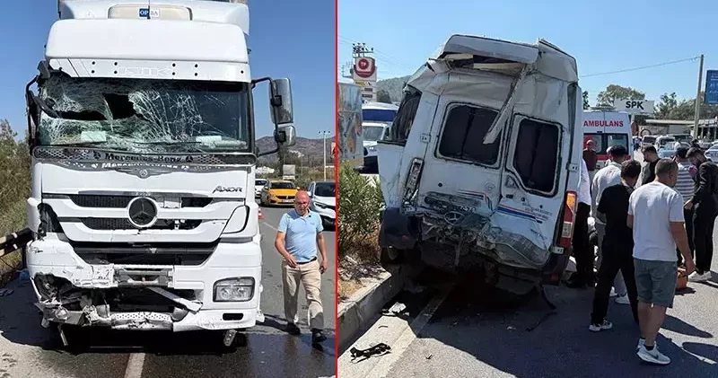 Milas ta minibüs ile çekici çarpıştı; 1 ölü, 10 yaralı