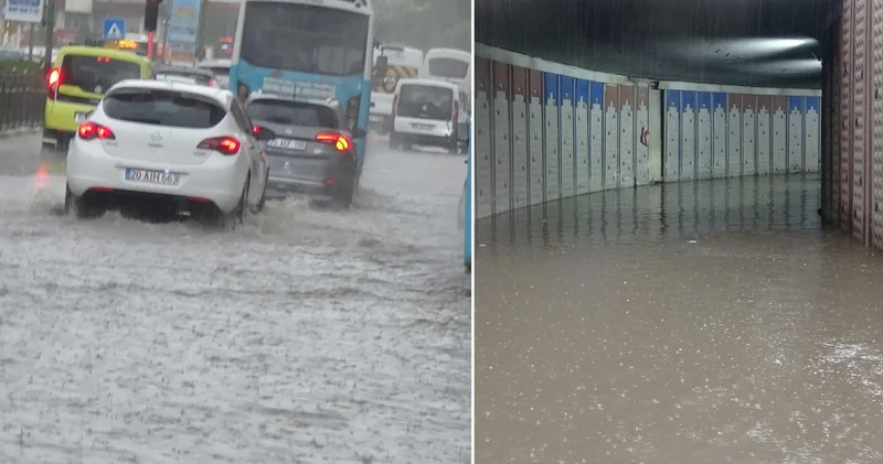 Erzurum da yağış hayatı durdurdu! Sokaklar göle döndü