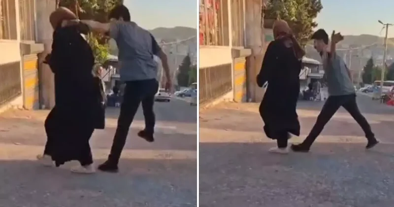 Sokak ortasında eşini darbetti! O anlar kamerada
