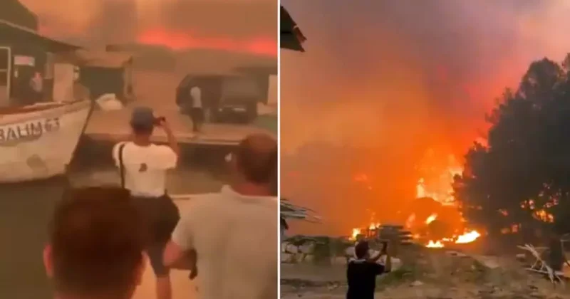 Çeşme de felaketi yaşıyor! Yangından kaçan insanlar teknelerle tahliye ediliyor