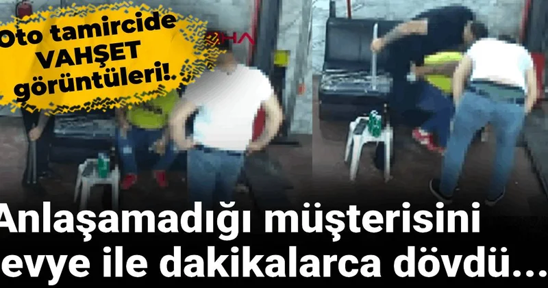 Oto tamircide vahşet görüntüleri! Müşterisini levye ile dakikalarca dövdü...