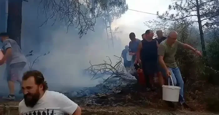 Mahalleli birlik oldu, orman yangınına kovalarla müdahale etti