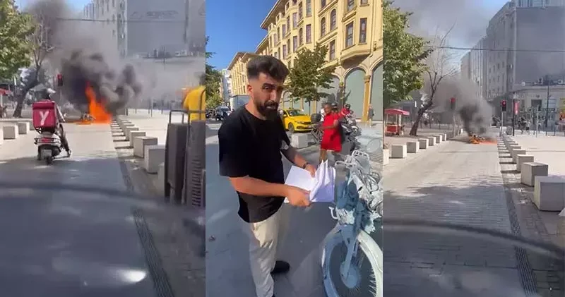 Fatih’te trafikten men edilen motosikletini ateşe verdi; o anlar kamerada