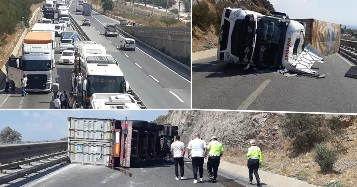 Kocaeli de yağ yüklü TIR devrildi! Yol ulaşıma kapandı