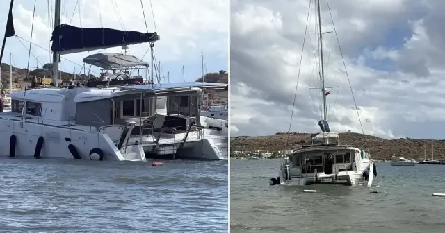 Bodrum da kuvvetli rüzgar sebebiyle bir yelkenli tekne kayalıklara oturdu Muğla Haberleri