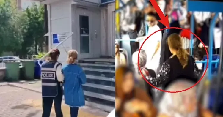 Otobüste düşürülen altın kolyeyi aldığı anlar kamerada