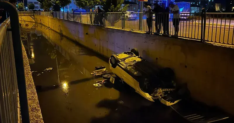 Kayseri de otomobil, sulama kanalına uçtu: 1 yaralı
