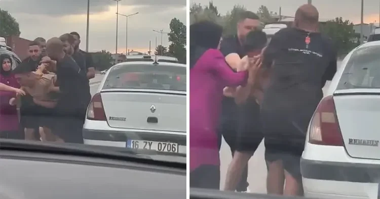 Trafikte tekmeli yumruklu kavga