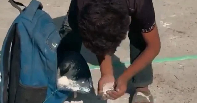 Gazzeli çocuk yere dökülen unları eliyle topladı VİDEO İZLE