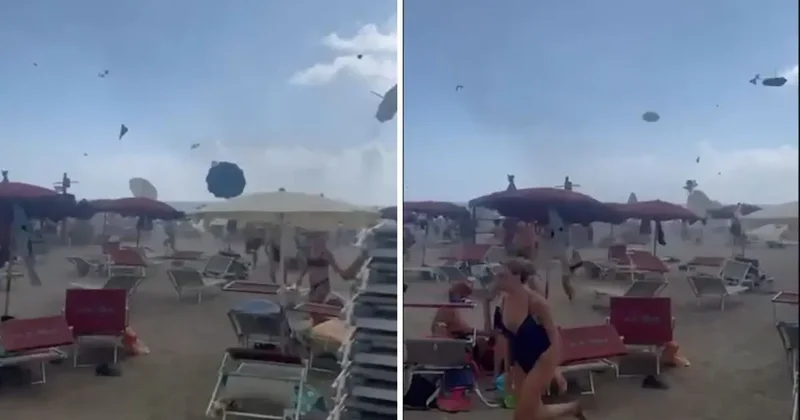 Hortum, plajı savaş alanına çevirdi: Turist canını zor kurtardı