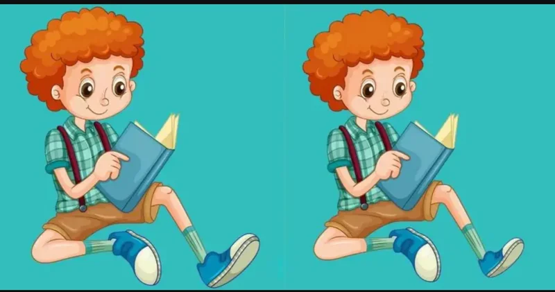 Oturduğu yerde kitap okuyan iki kıvırcık saçlı çocuk arasındaki 3 farkı sadece dahiler 14 saniyede buluyor