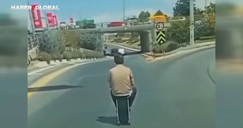Ankara trafiğinde şaşırtıcı görüntüler: Elektrikli valizine oturarak ilerledi