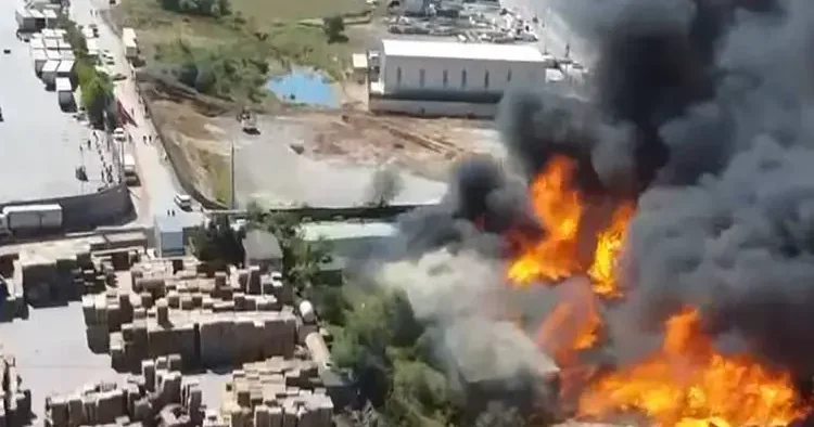 Palet fabrikasında korkutan yangın... Dumanlar gökyüzünü sardı
