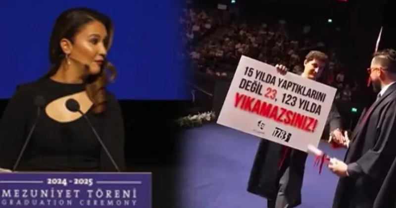 Boğaziçi nden sonra şimdi de özel üniversitede... Açtığı pankart törene damga vurdu Sözcü Gazetesi