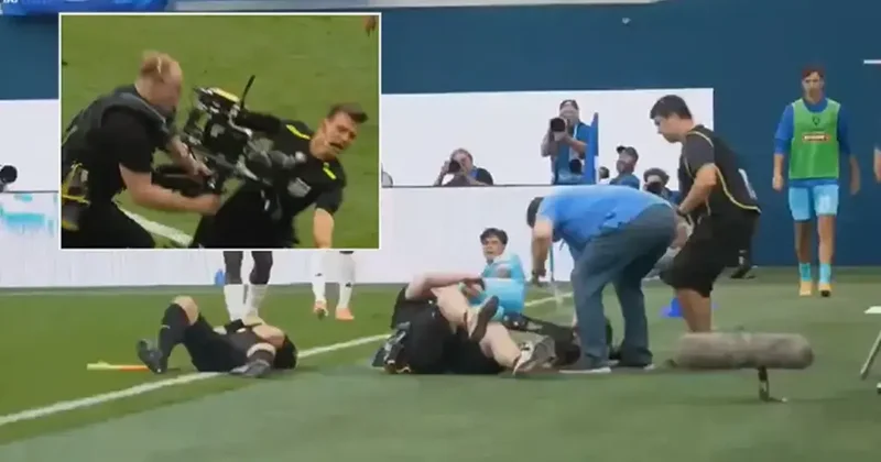 Yeşil sahada şok! Yan hakemle kameraman birbirine girdi Fanatik Spor Haberleri Video