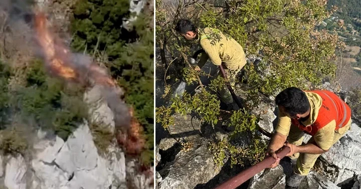 Bartın da korku dolu anlar kamerada! Orman işçileri, alevlerden son anda kurtuldu