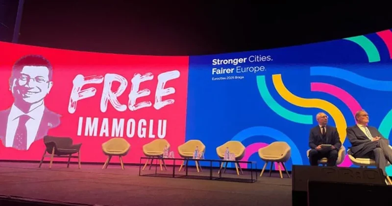 Portekiz deki Eurocities sahnesinde Free İmamoğlu görseli yansıtıldı Sözcü Gazetesi