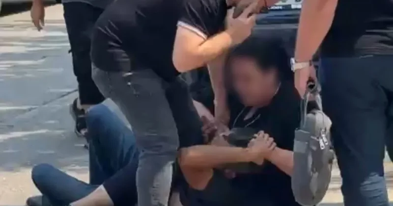 Genç kadın eski kocasını yere yatırıp dövdü! O anlar kamerada!