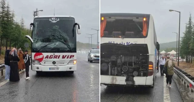 Otobüsler çarpıştı yolcular ıslanmamak için bagaj kapaklarını açtılar Düzce Haberleri