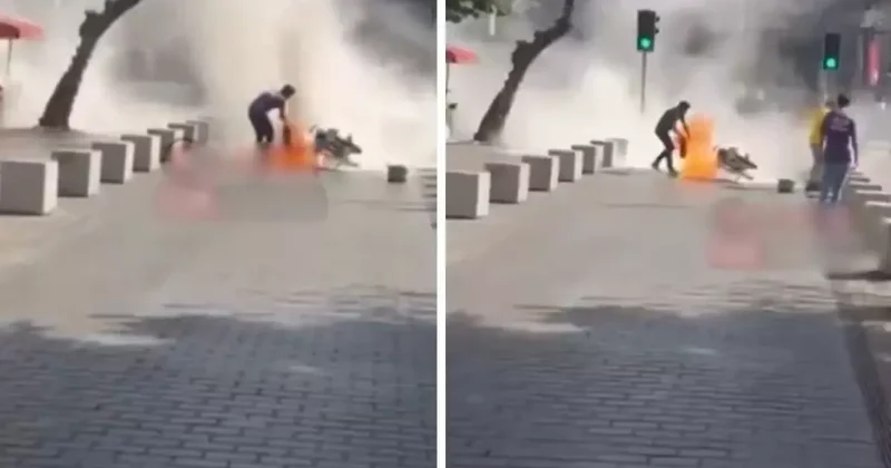 Üst üste iki ceza yiyince motosikletini cayır cayır yaktı