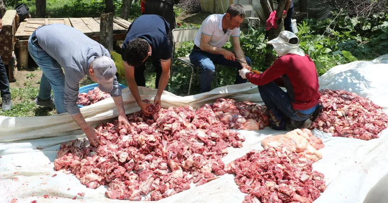 Bir Asırlık Gelenek: Kesilen kurbanlıklar 200 haneye eşit dağıtıldı