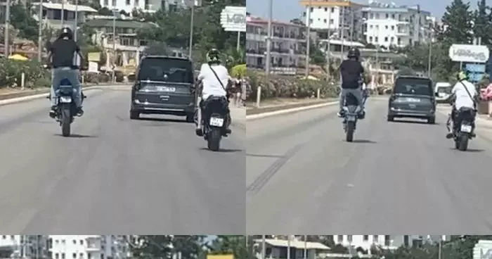 Motosikletli sürücüden D 400 karayolunda tehlikeli hareketler