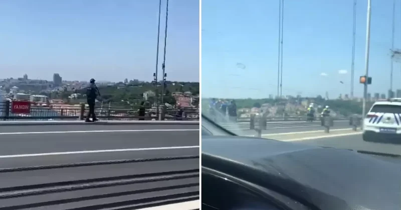 15 Temmuz Şehitleri Köprüsü ne çıkan bir kişi hareketli anlara neden oldu.