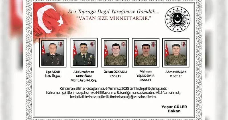 MSB: Metan gazından etkilenip şehit olan personel sayısı 12 ye yükseldi