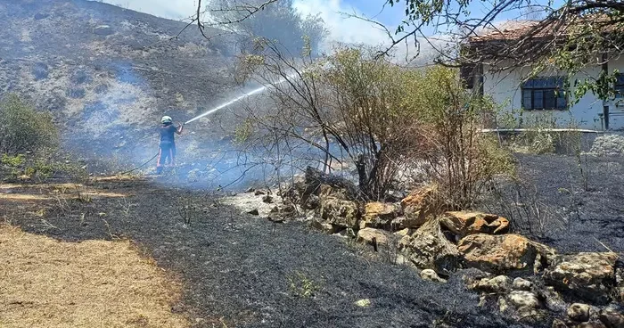 Çorum da otluk alanda yangın: Evlere sıçramasını itfaiye önledi