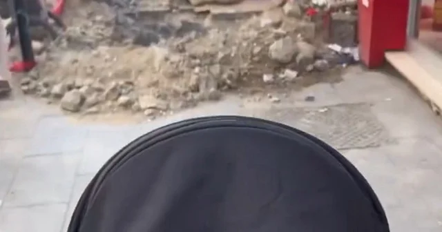 Bebek arabalı annenin İstanbul daki kaldırımlarla imtihanı kamerada VİDEO İZLE