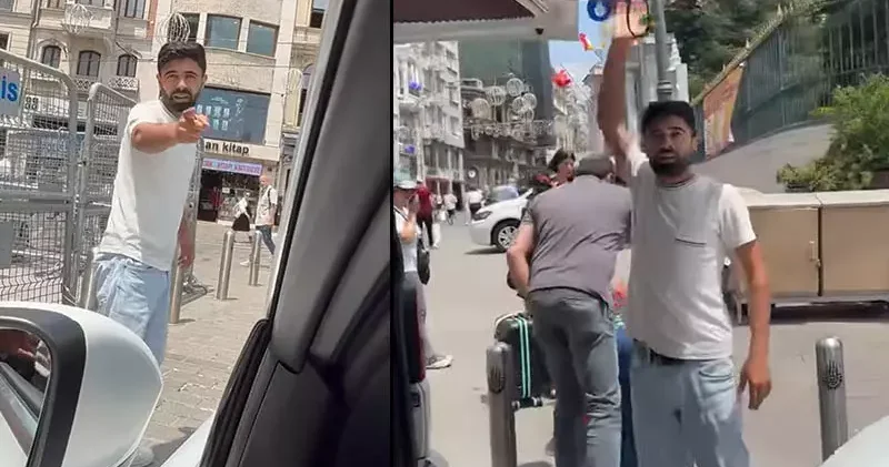 Beyoğlu’nda yolda Bagaj indiremezsin tartışması kamerada: Beni böyle bekletemezsin